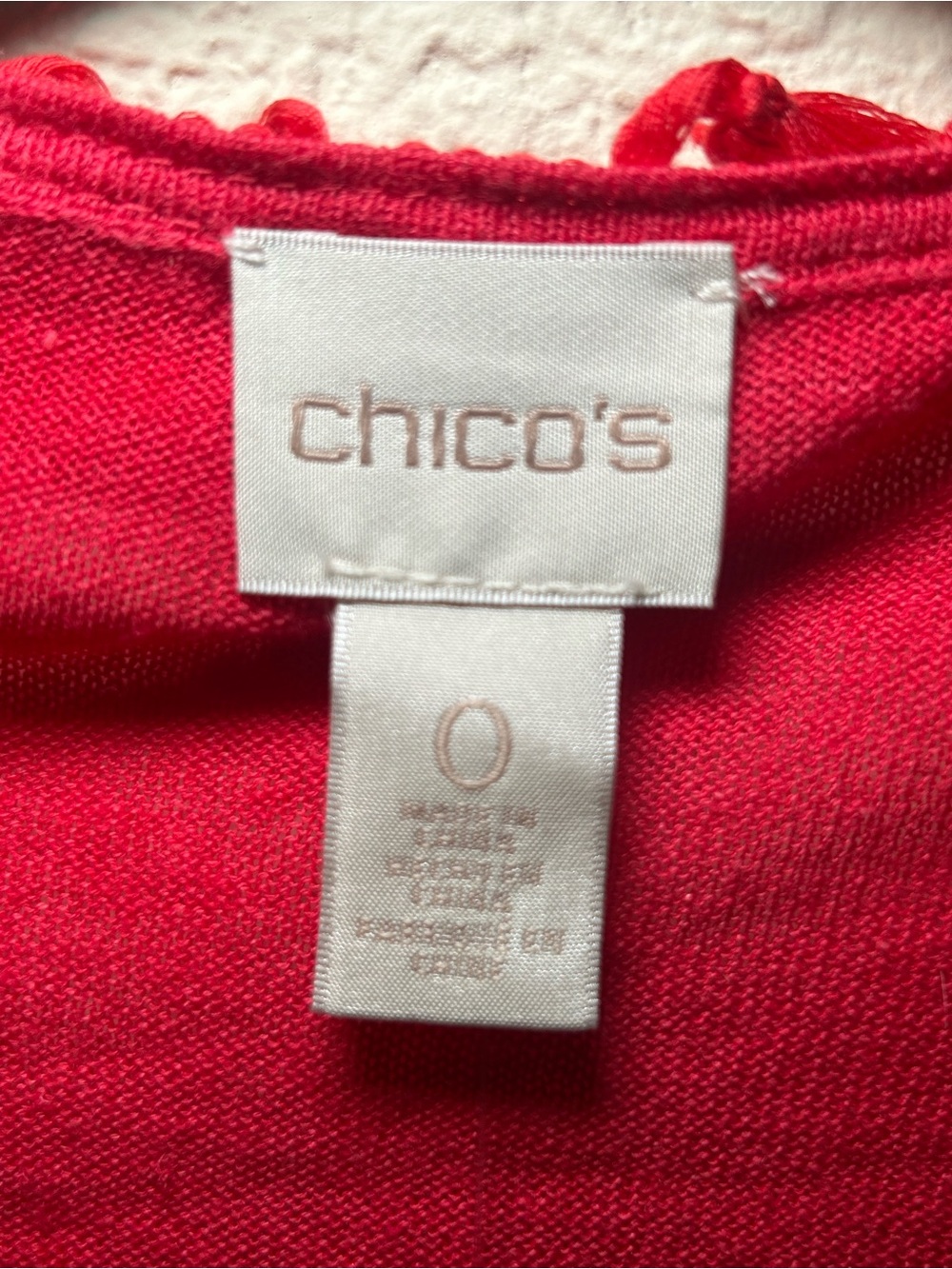 Chico's Women’s Red Open-Front Crochet Hem Cardigan Sweater Hobo Festival Whimsy - Picture 5 of 8